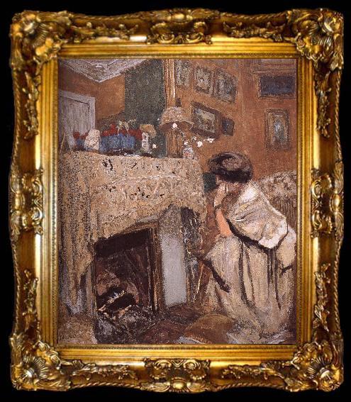 framed  Edouard Vuillard The fireplace black s wife, ta009-2
